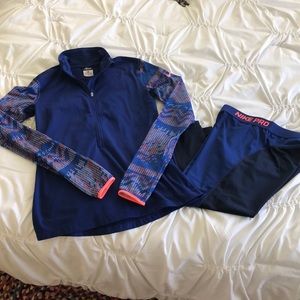 Nike Pro 2pc Running Capri and 3 1/4 zip